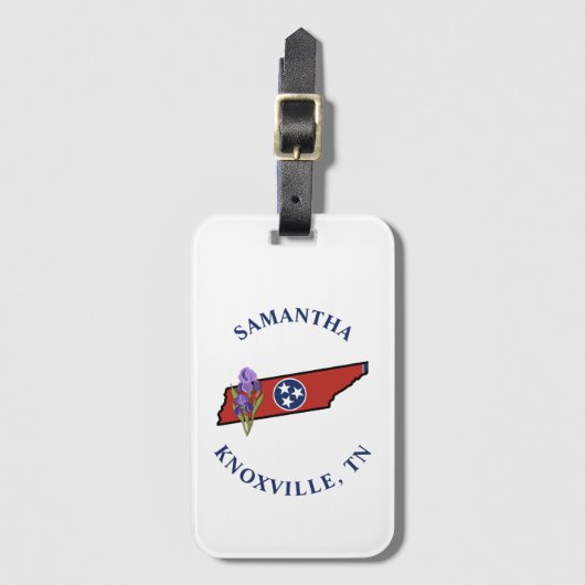 Tennessee Flag & Flower Paarse Iris Aangepaste tek Bagagelabel (Voorkant (verticaal))