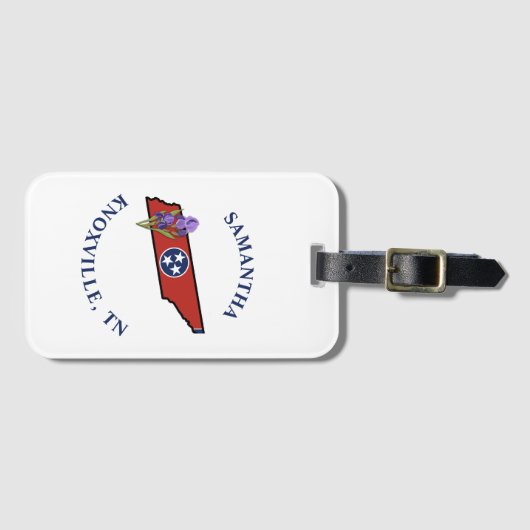 Tennessee Flag & Flower Paarse Iris Aangepaste tek Bagagelabel (Voorkant (horizontaal))