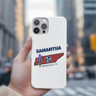 Tennessee Flag & Flower Paarse Iris Aangepaste tek iPhone 15 Pro Case