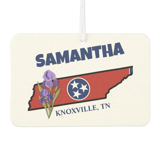 Tennessee Flag & Flower Paarse Iris Aangepaste tek Luchtverfrisser (Voorkant)