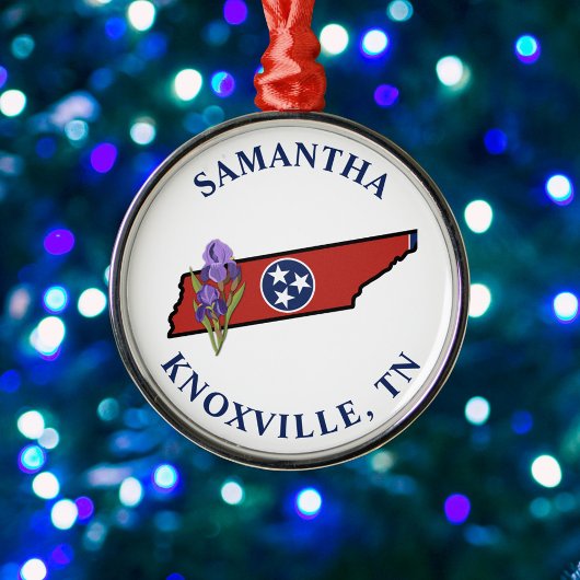 Tennessee Flag & Flower Paarse Iris Aangepaste tek Metalen Ornament