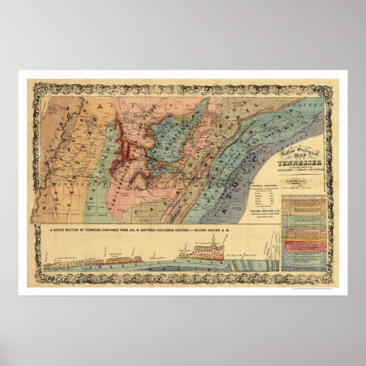 Tennessee Geological Map 1866 Poster (Voorkant)