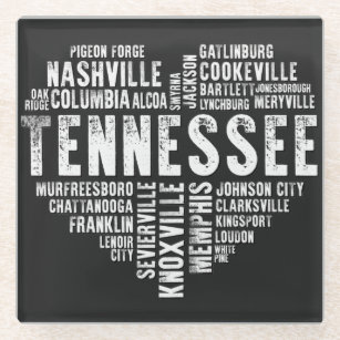 Tennessee Heart Love Nashville Cookeville Alcoa Glazen Onderzetter
