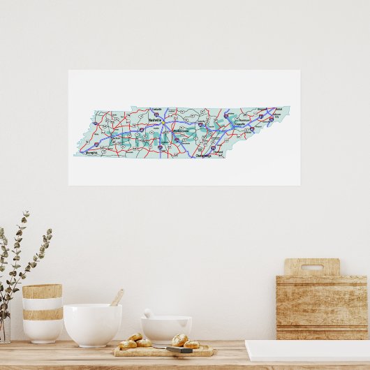 Tennessee Interstate Map Print (Keuken)