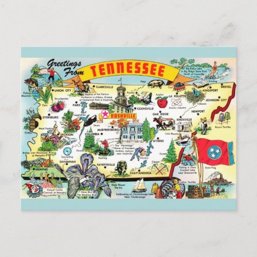 Tennessee Kaart Briefkaart (Voorkant)