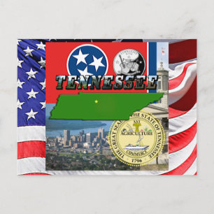 Tennessee-kaart, vlag, staatszegel en Afbeelding Briefkaart