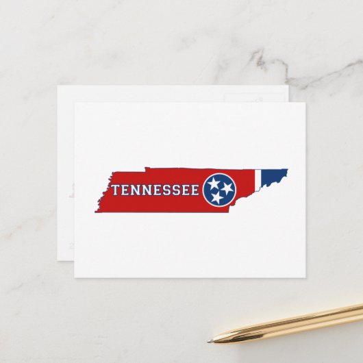Tennessee Map Shaped State Flag met naam Briefkaart (Voorkant / Achterkant in situ)