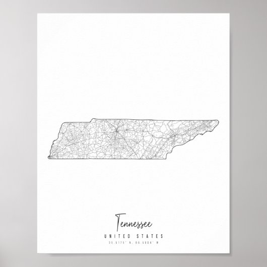 Tennessee Minimal Street Map Poster (Voorkant)