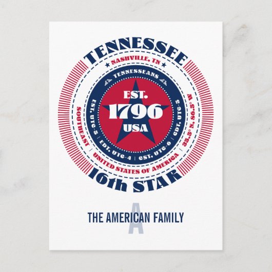 Tennessee, Nashville, TN, Patriottisch, Monogram Briefkaart (Voorkant)