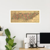 Tennessee Railroad & Post Kantoor Map 1888 Poster (Thuiskantoor)