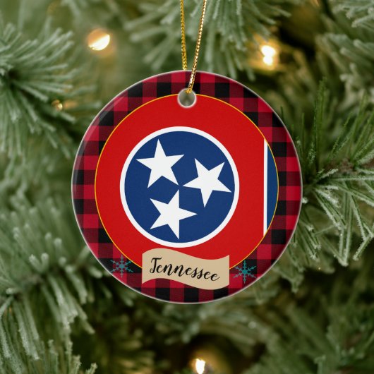 Tennessee, Rode buffalo-pleister en Tennessee-vlag Keramisch Ornament (Boom)