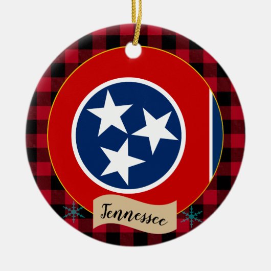 Tennessee, Rode buffalo-pleister en Tennessee-vlag Keramisch Ornament (Voorkant)