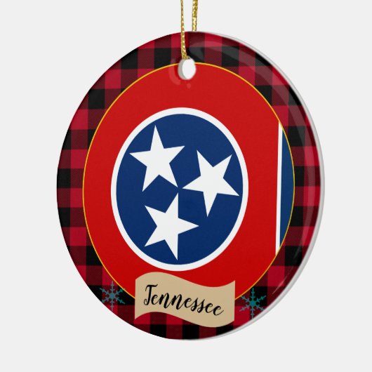 Tennessee, Rode buffalo-pleister en Tennessee-vlag Keramisch Ornament (Links)