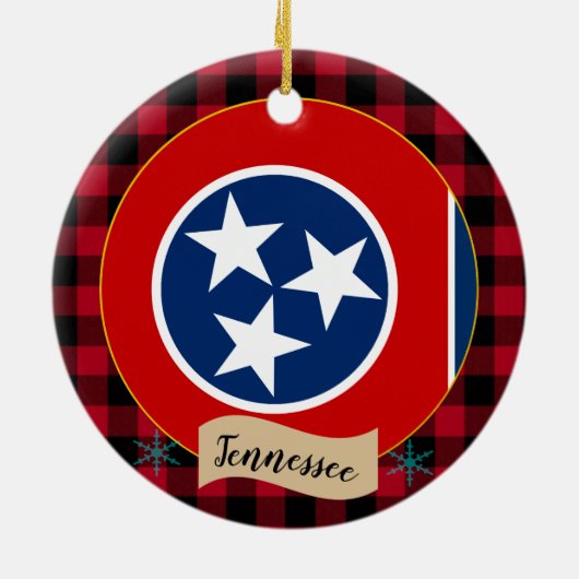 Tennessee, Rode buffalo-pleister en Tennessee-vlag Keramisch Ornament (Achterkant)