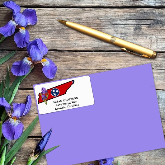 Tennessee State Flag and Flower Paars Iris Etiket