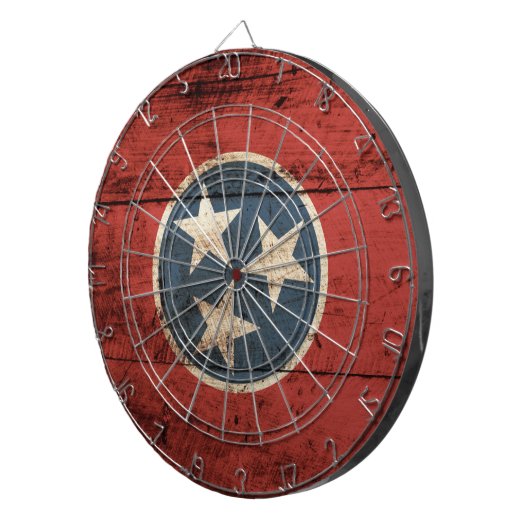 Tennessee State Flag op Old Wood Grain Dartbord (Voorkant Rechts)