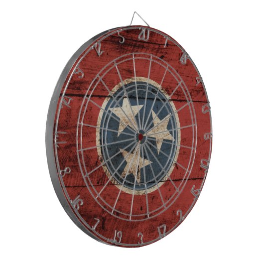 Tennessee State Flag op Old Wood Grain Dartbord (Voorkant Links)