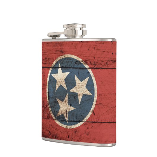 Tennessee State Flag op Old Wood Grain Heupfles (Links)