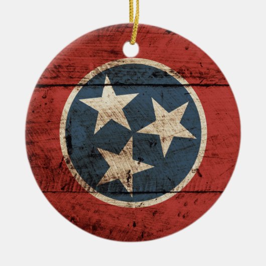 Tennessee State Flag op Old Wood Grain Keramisch Ornament (Voorkant)