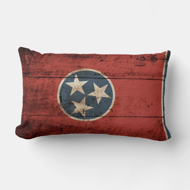 Tennessee State Flag op Old Wood Grain Kussen (Voorkant)