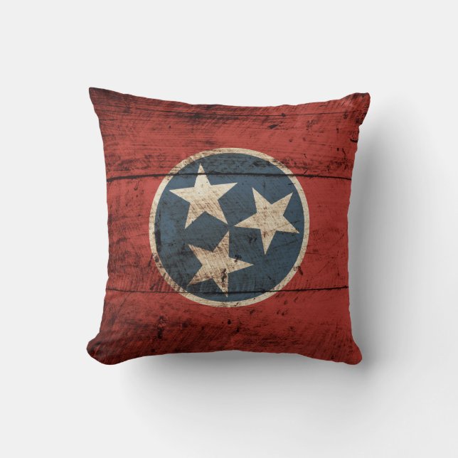 Tennessee State Flag op Old Wood Grain Kussen (Voorkant)