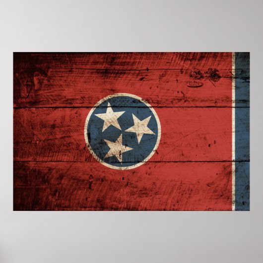 Tennessee State Flag op Old Wood Grain Poster (Voorkant)