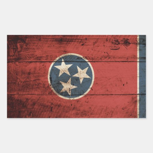 Tennessee State Flag op Old Wood Grain Rechthoekige Sticker (Voorkant)
