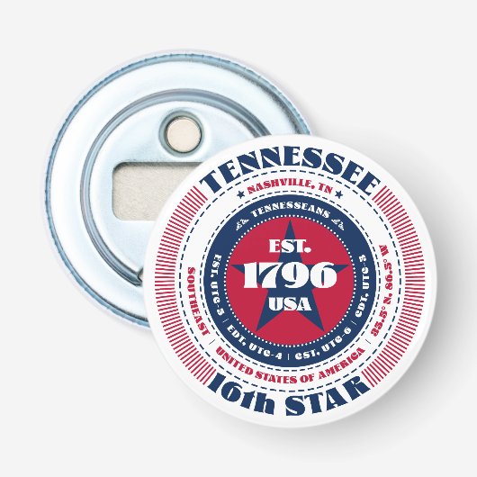 Tennessee State Information Circle Button Flesopener (Voorkant)