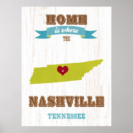 Tennessee State Map Art — Love NashVille Art Poster (Voorkant)