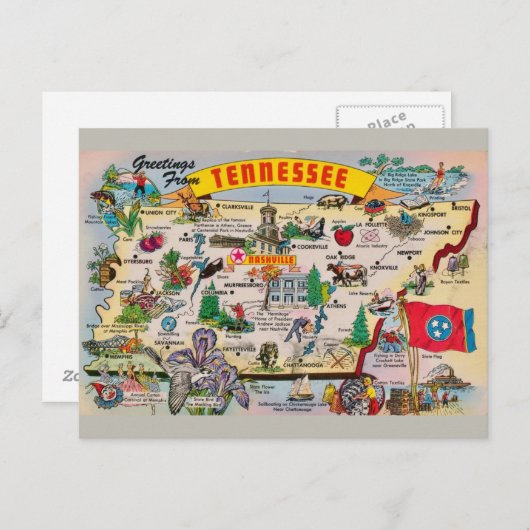 Tennessee State Map Briefkaart (Voorkant / Achterkant)