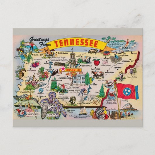 Tennessee State Map Briefkaart (Voorkant)