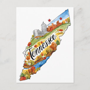 Tennessee USA Staat Vorm Vintage Waterverf Briefkaart