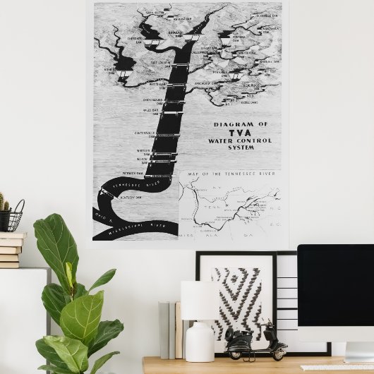 TENNESSEE VALLEY AUTORITEIT MAP 1933 POSTER (Thuiskantoor)