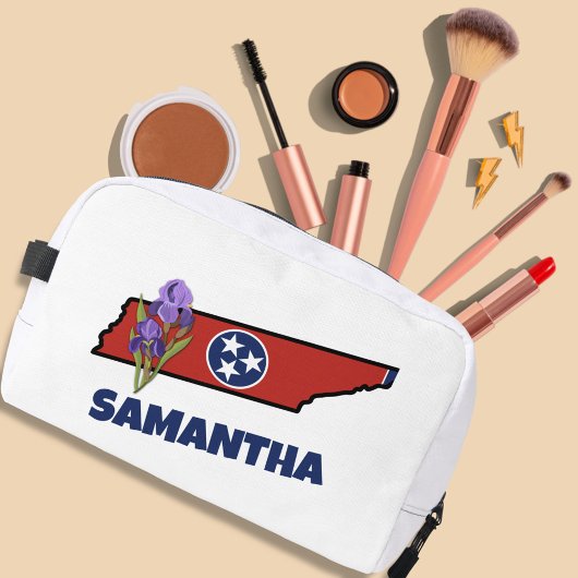 Tennessee Vlag & Bloem Paarse Iris Aangepaste Teks Toilettasje