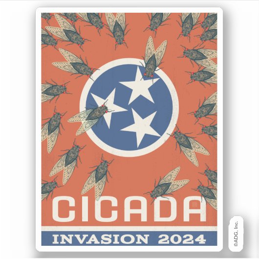 Tennessee Vlag Cicada Invasion Sticker (Voorkant)