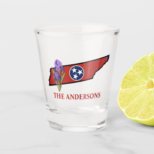 Tennessee Vlag met State Flower Iris Aangepaste te Shot Glas (Voorkant)