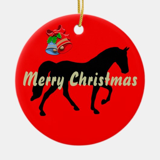 Tennessee Walking Horse Silhouette Vrolijk Kerstfe Keramisch Ornament (Voorkant)