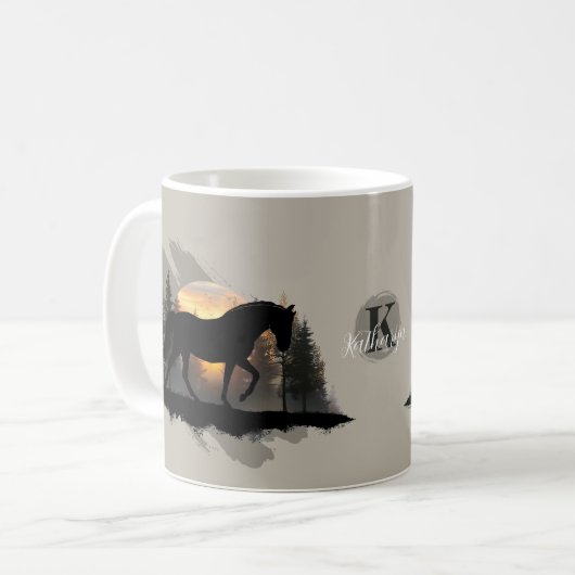 Tennessee Walking Horse Sunset Silhouette Monogram Koffiemok (Voorkant links)
