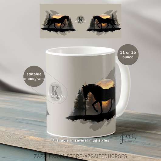Tennessee Walking Horse Sunset Silhouette Monogram Koffiemok