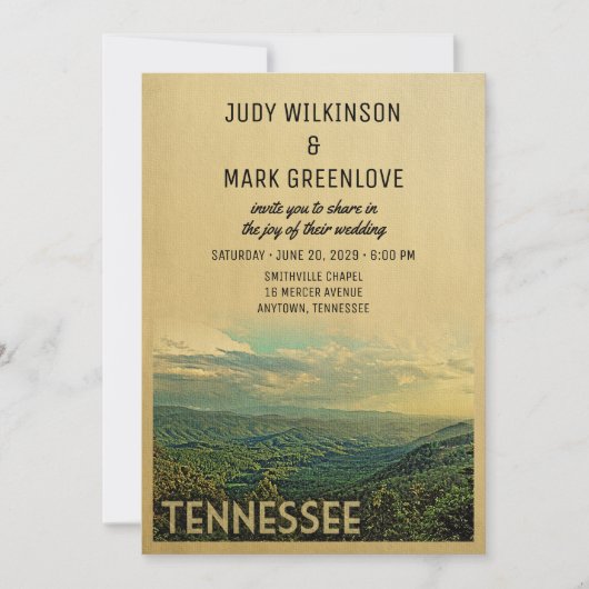 Tennessee Wedding Invitation  Mountains Kaart (Voorkant)