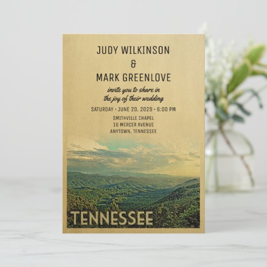 Tennessee Wedding Invitation  Mountains Kaart (Staand voorkant)