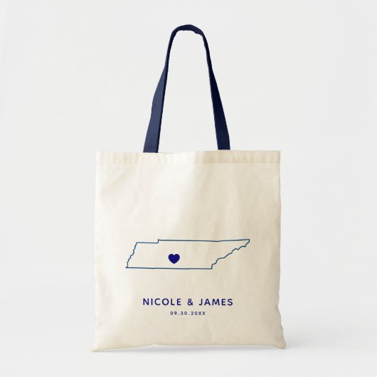 Tennessee Wedding Welcome Bag Map Tas, Navy Blue Tote Bag (Voorkant)