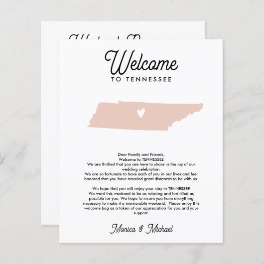 TENNESSEE Welkome Letter-reisroute ELKE KLEUR (Voorkant / Achterkant)