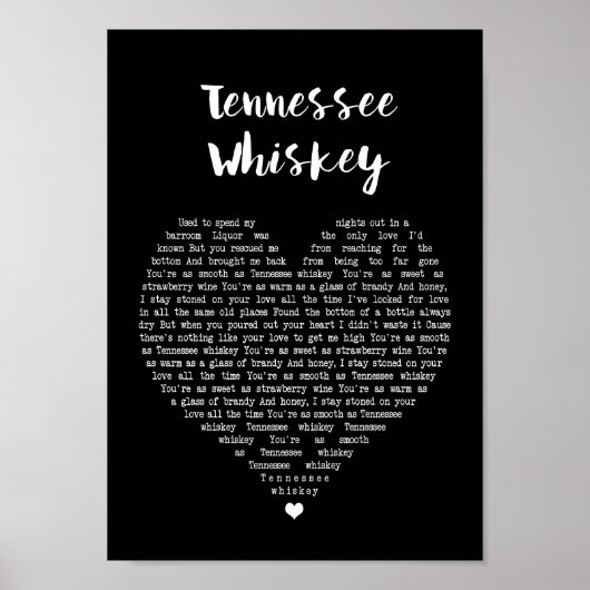 Tennessee Whiskey Black Heart Song Lyric Print (Voorkant)