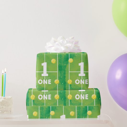 Tennis 1e verjaardag op het veld cadeaupapier (Feestgeschenken)