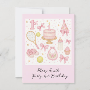 Tennis 1e verjaardag voor baby meisje roze toon ra briefkaart