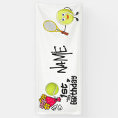 Tennis 1st Birthday Ball en Racket met naam Spandoek (Verticaal)