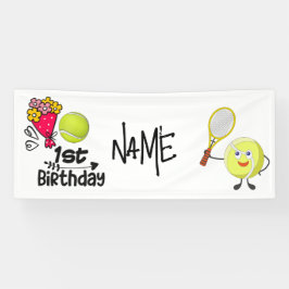Tennis 1st Birthday Ball en Racket met naam Spandoek