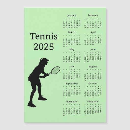 Tennis 2025 Kalender Magnetische Kaart (Voorkant)