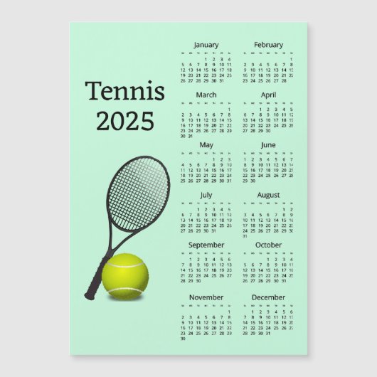 Tennis 2025 Kalender Magnetische Kaart (Voorkant)